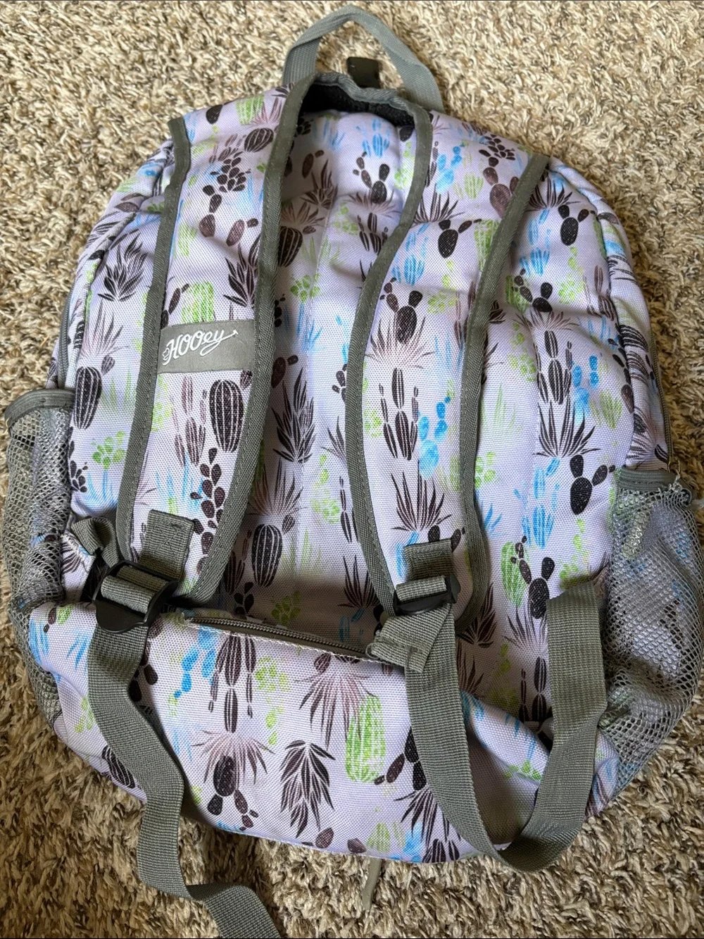 Hooey Light Gray Backpack with Green and Blue Cactus Print